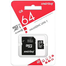 Флеш-носитель SmartBuy MicroSDHC 64GB UHS-1, с адаптером SD