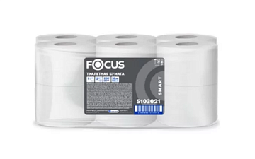 Бумага туалетная 1 слойная 200 м "Focus Smart Jumbo", диаметр 17 см, диаметр втулки 5,8 см, высота рулона 9 см, белая, 100 % - целлюлоза, плотность 17 гр./м2, 12 рул/упак