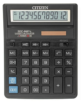 Калькулятор настольный 12 разрядов Citizen SDC-888 ТII черный, размер 203х158х31мм
