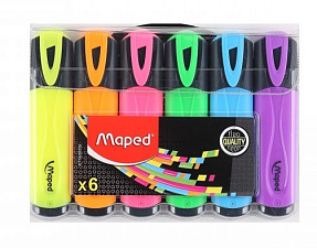 Набор маркеров текстовыделителей 6 цвета MAPED Fluo Pep S Classic1-5 мм, устойчивые к солнечному свету чернила, пластиковый корпус, упаковка с европодвесом