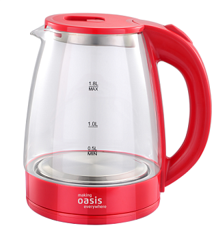 Чайник стекло Making Oasis Eeverywhere K-8GR объем 1,8 л, мощность 2000 Вт, корпус из пластика, защита от включения без воды, LED подсветка, цвет красный