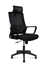 Кресло Max подголовник и спинка - сетка, сидение - ткань, цвет черный, Пластиковая крестовина цвет черный, Механизм Топ-ган, Нагрузка  до 100 кг