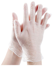 Перчатки виниловые 50 пар/ 100 штук  L/ неопудренные, прозрачные