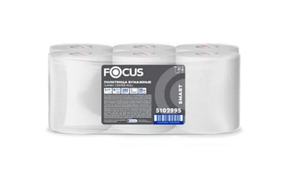 Полотенца бумажные  рулонные 1  слойные 280м белые, целлюлоза, диаметр 19см, плотность 21 г/м2 на втулке диаметром 6 см с центральным вытяжным отверстием Focus Smart Towel 6 рулонов в упаковке