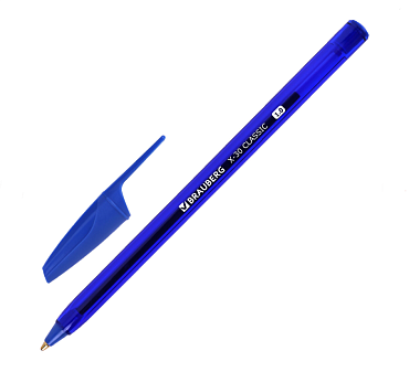 Ручка шариковая BRAUBERG "X-30 CLASSIC", синий стержень, 1 мм, корпус прозрачный синий