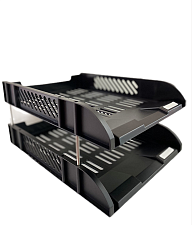 Лоток 2 отдела "Deli E9216black" горизонтальный пластиковый на металлических стержнях, цвет черный