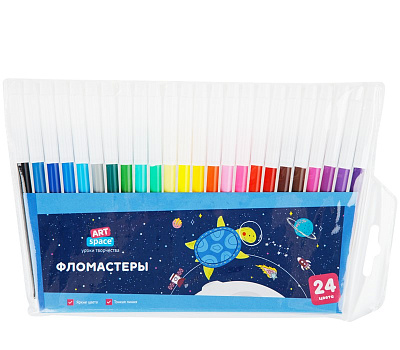 Фломастеры 24 цветов ArtSpace "Космические приключения", ПВХ упаковка с европодвесом
