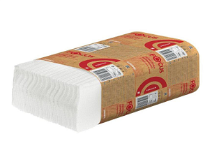 Полотенца бумажные Z-типа 2-х слойные 200 листов в упаковке размер 24x21.5 +-1,5,  Focus Premium растворимые в воде плотность 34 гр./м2