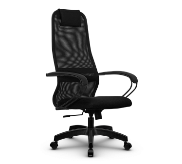 Кресло SU-B-8. Обивка - сетка/ткань-сетка, цвет черный. Подлокотники черные. Пластиковая крестовина. Механизм Топ-ган. Нагрузка до 120 кг.