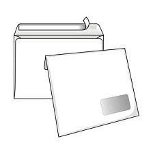 Конверт А-4 324х229 мм белый 100г/м2, правое окно внизу, с отрывной полосой