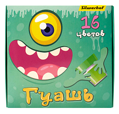 Гуашь 16 цветов Silwerhof "Монстрики" 20 мл, картонная коробка
