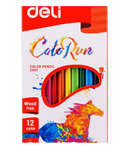 Карандаши цветные 12 цветов "Deli Colorun C00100" пластиковые, трехгранные, картонная упаковка с европодвесом