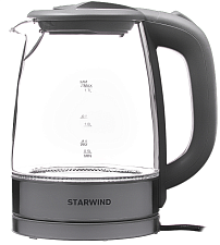 Чайник стекло Starwind SKG2315 объем 1,7 л, мощность 2200Вт, подсветка, цвет серый