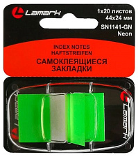 Клейкие закладки пластиковые "Lamark" размер  44х24мм, цвет зеленый, 20 листов в диспенсере Z-сложения