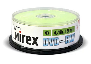 Диск DVD-RW  25шт/уп, Mirex Cake Box, 4.7ГБ, 4х