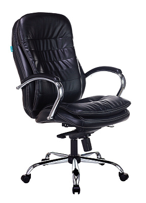 Кресло T-9950/BLACK-PU. Обивка - экокожа, цвет черный. Подлокотники хром с мягкими накладками из экокожи. Хромированная крестовина, Механизм Мультиблок. Нагрузка до 180 кг.