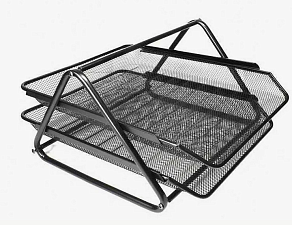 Лоток 2 отдела, горизонтальный металлический, сетчатый,  выдвижные секции, размеры 350х274х185 мм, цвет черный
