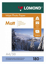 Фотобумага LOMOND А-4,  плотность 180 г/м2, матовая, односторонняя, 50 листов, для струйной печати.