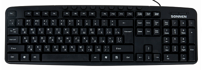 Клавиатура проводная SONNEN KB-8137, длина провода 1,2м, размер 456х156х26мм, цвет черный
