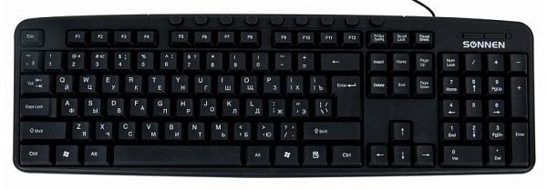Клавиатура проводная SONNEN KB-8137, длина провода 1,2м, размер 456х156х26мм, цвет черный