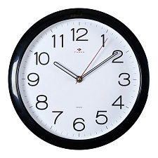 Часы настенные круглые Рубин Классика, пластик, диаметр 29 см, плавный ход, цвет черный