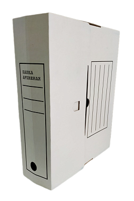 Архивная папка-бокс, ширина корешка 85 мм, вырубная застежка, гофрокартон, размер 320х260х85 мм, цвет белый
