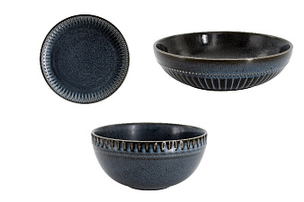 Столовый сервиз 9 предметов Home & Style "Black Kitchen" тарелка: обеденная 21см-4 шт, суповая 18см-4 шт, салатник 15,5см- 1 шт, материал фарфор, цвет серо-синий, чёрный