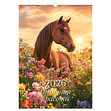 Календарь 2026 настенный перекидной 340х480мм 6 л.,гребн, BG "Лошади"
