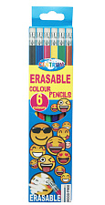 Цветные карандаши 6 цветов Centrum "Смайлы" 177мм, пластиковый корпус, с ластиком, стирающиеся, шестигранные, картонная упаковка с европодвесом