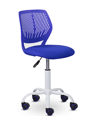 Кресло детское UTFC C-01, пластиковая эргономичная спинка. Сиденье - синяя ткань. Металлическая белая крестовина. Механизм Пиастра. Нагрузка до 80 кг.
