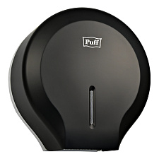 Держатель туалетной бумаги в больших рулонах Рuff-7130, пластиковый, черный, замок, окно. Размеры (ШхВхГ) 27x28x13 см 