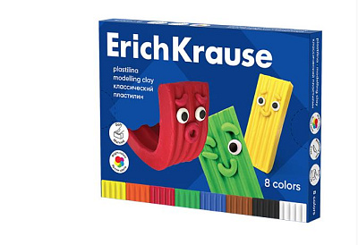 Пластилин 8 цветов, ErichKrause Color Friends пластилинография, со стеком, средний уровень мягкости, в картонной коробке