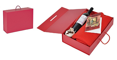 Коробка подарочная складная с ручкой 37 х 25 х 10 см цвет красный ,кашированный картон