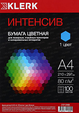 Бумага KLERK формат А-4, плотсноть 80 г/м2, 100 листов, цвет голубой Интенсив