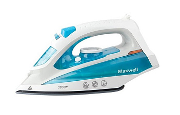 Утюг Maxwell MW-3055B мощность 2200ВТ, керамическая подошва, паровой удар 100 г/мин, подача пара 30 г/мин, разбрызгивание,самоочистка, цвет белый/голубой