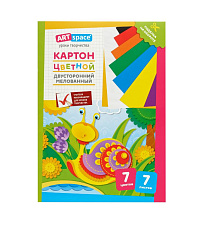 Цветной картон "ArtSpace" формат А-4, 7 листов 7 цветов, мелованный двухсторонний, в папке, ассорти
