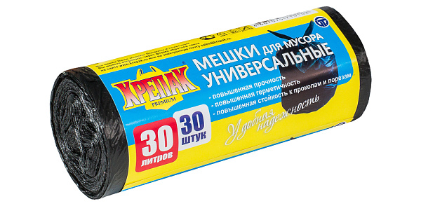 Мешки для мусора "Крепак" ПНД 30л 30шт в рулоне, плотность 9 мкм, размер 50х60 см, черные