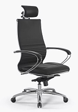 Кресло Samurai KL-2. Обивка - перфорированная экокожа, цвет черный. Съемный 3D подголовник. Хромированная крестовина. Синхромеханизм. Нагрузка до 150 кг.