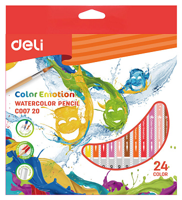 Карандаши цветные акварельные 24 цвета " Deli EC00720 Color Emotion" дерево, трехгранные, в картонной коробке