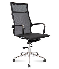 Кресло Хельмут спинка-сидение сетка цвет черный, Хромированная крестовина, Механизм Топ-ган, Нагрузка до 120 кг.