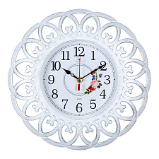 Часы настенные круглые Рубин Адажио, пластик, диаметр 30 см, плавный ход, цвет белый с серебром 