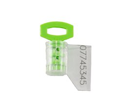Пломба пластиковая номерная роторная "Твистсил",  корпус прозрачный, вставка - зеленый/оранжевый , размер 33х25х10мм,, применяется с проволокой, акрил, материал вставки поликарбонат,5 шту/уп