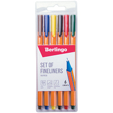 Ручка капиллярная набор 6 цветов Berlingo "Rapido" 0,4 мм, трехгранные, европодвес