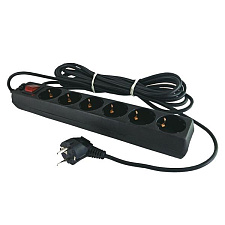 Сетевой фильтр Космос 3х1  6 розеток, мощность 3500Вт, длина 5 м, номинальный ток 16А, с заземлением, защита от перегрузок, цвет черный