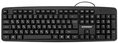 Клавиатура проводная SONNEN KB-8136, длина провода 1,2м, размер 438х142х22мм, цвет черный