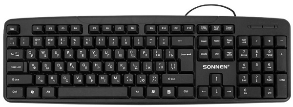 Клавиатура проводная SONNEN KB-8136, длина провода 1,2м, размер 438х142х22мм, цвет черный