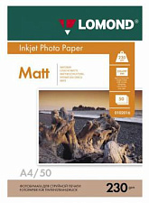 Фотобумага LOMOND А-4, плотность 230 г/м2, матовая, односторонняя, 50 листов, для струйных принтеров.
