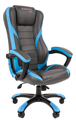 Кресло геймерское CHAIRMAN GAME 22 экокожа,цвет серый/голубой. Пластиковая крестовина. Механизм Топ-ган. Нагрузка до 120 кг.