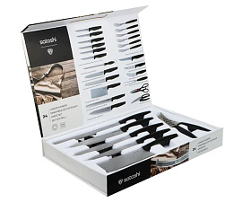 Набор ножей 24 предмета Satoshi "Малон", 13 ножей, мусат для заточки, 2 ножниц, 7 вилок,топор, нержавеющая сталь, цвет серебряный