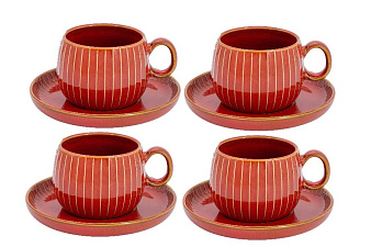 Чайный сервиз 8 предметов 4 персоны Home & Style "Comet " терракота состав: 4 чашек 0,18л 4 блюдца 14,5 см, материал: каменная керамика, цвет терракотовый, красный